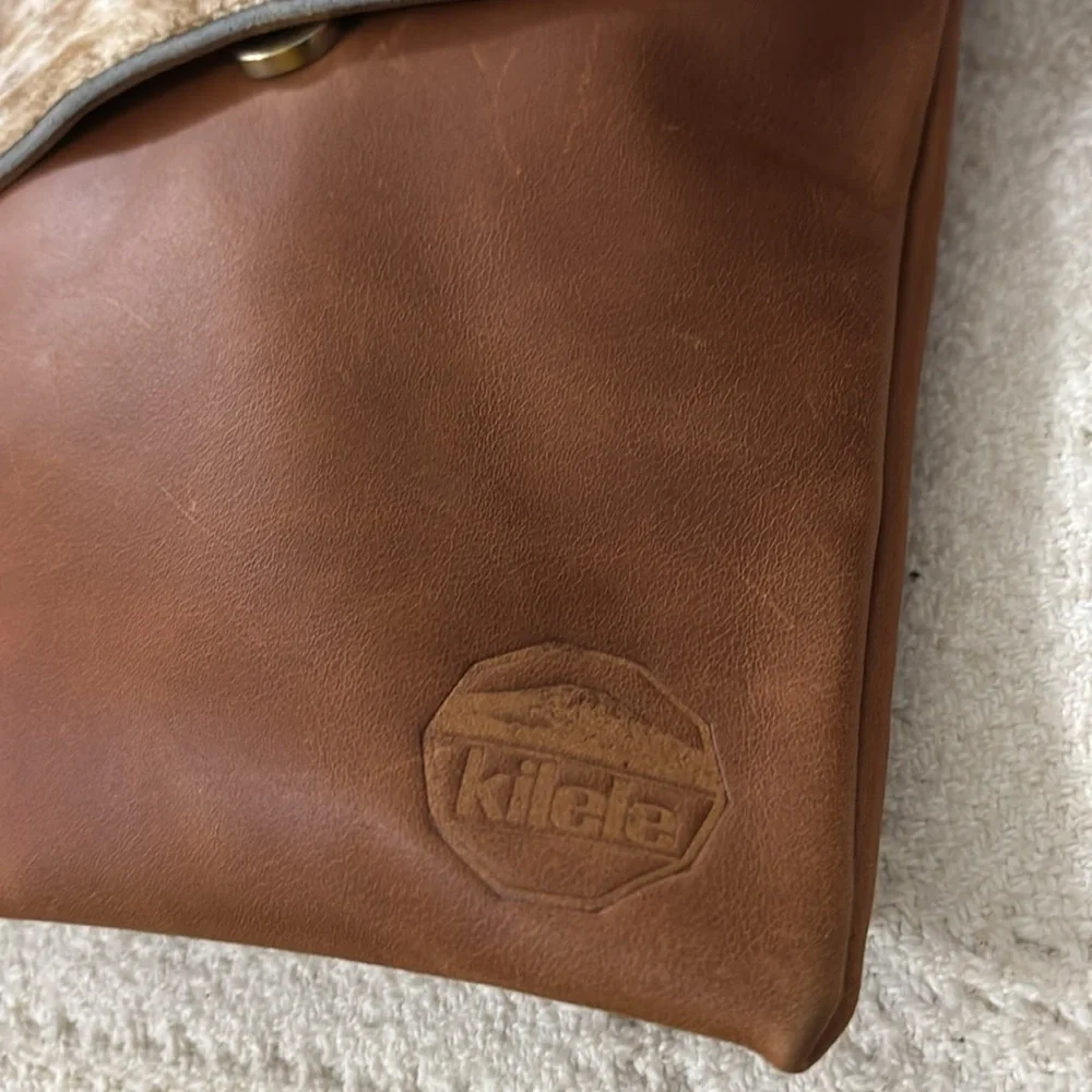 Kilele Hide Envelope Brown and Tan Leather‎ Messenger Crossbody Bag NWT